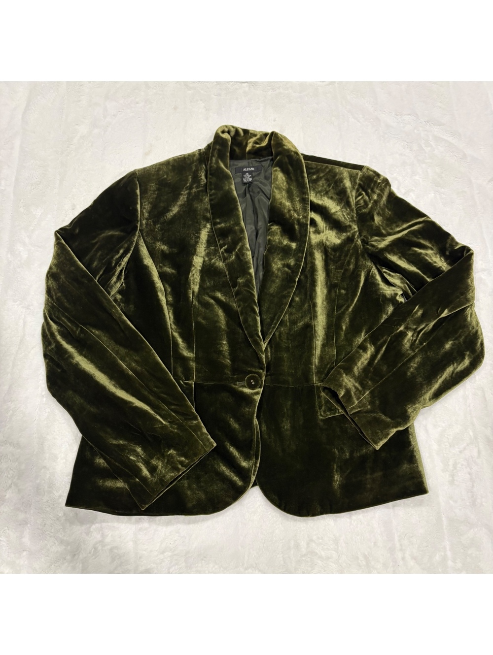 Alfani Olive Green Velvet Blazer Women's Size 16 Rayon Silk Lined Jacket